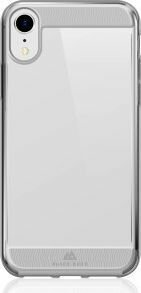 Przezroczyste etui na telefon z szarą obwódką, pokazujące tył telefonu.