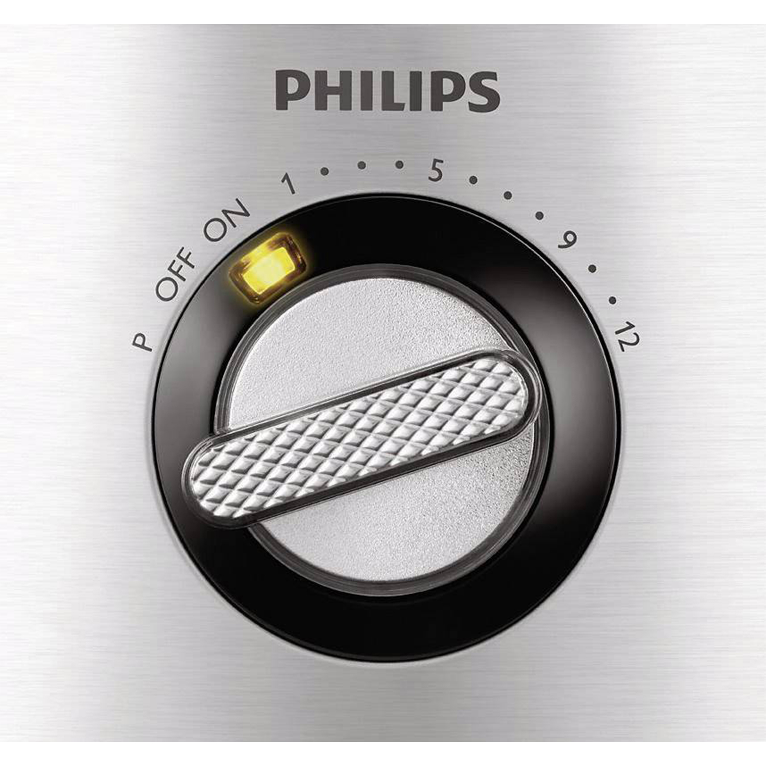 Quadrante Philips con indicatore 'on' illuminato e numeri.