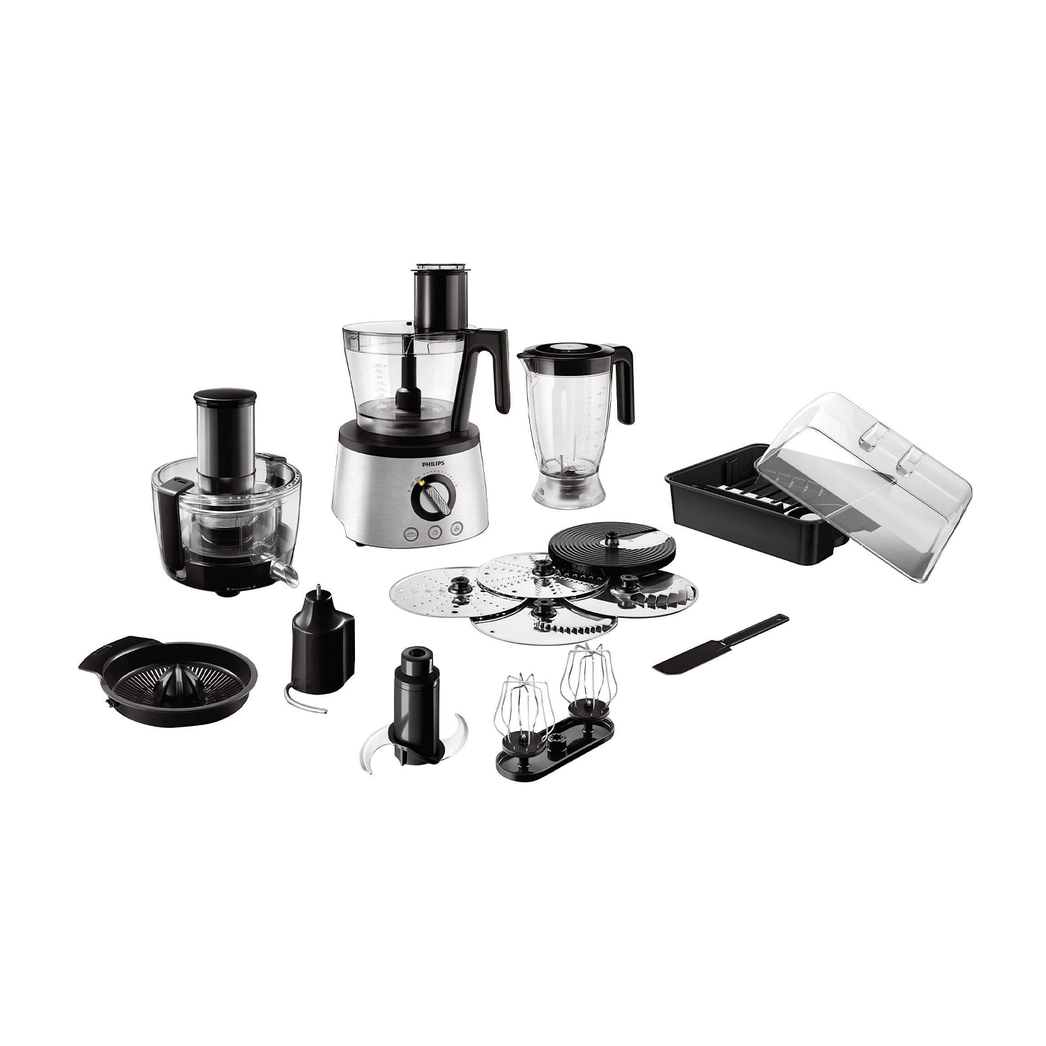 Robot da cucina Philips con accessori, varie lame e accessori.