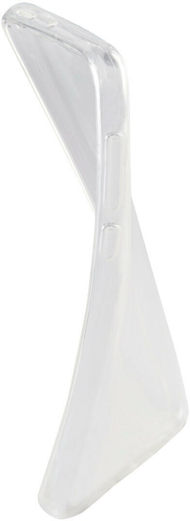 Przezroczyste etui na telefon. Jest elastyczne i lekko zgięte, pokazując swoją przezroczystość i kształt.