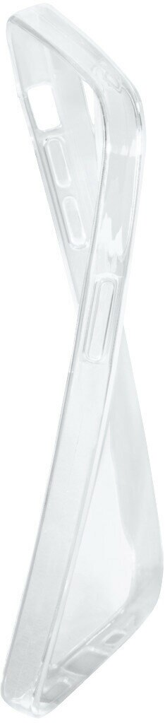 Skręcone przezroczyste etui na telefon. Białe tło.