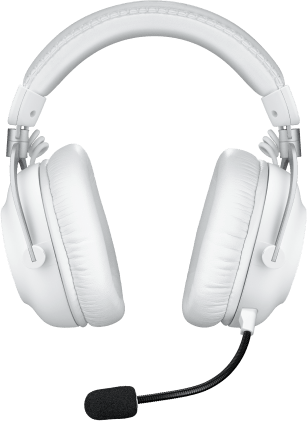 Fehér gamer headset mikrofonnal. A headset zöld háttéren van.