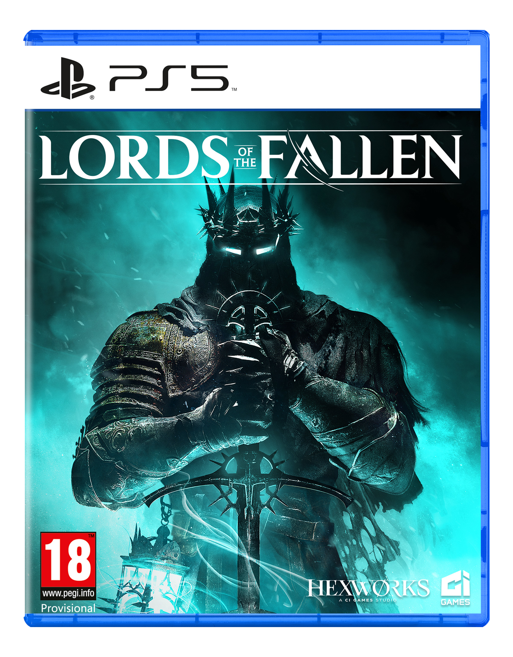 Jaquette de jeu PS5 : figurine blindée avec épée. Titre : Lords of the Fallen.