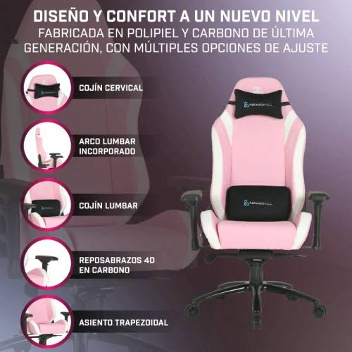 Silla gaming - Newskill Neith, Cojín Lumbar y Cervical, 150 kg, Reposabrazos Acolchados 4D, Piel sintética, Rosa y Negro