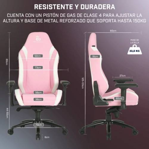 Silla gaming - Newskill Neith, Cojín Lumbar y Cervical, 150 kg, Reposabrazos Acolchados 4D, Piel sintética, Rosa y Negro