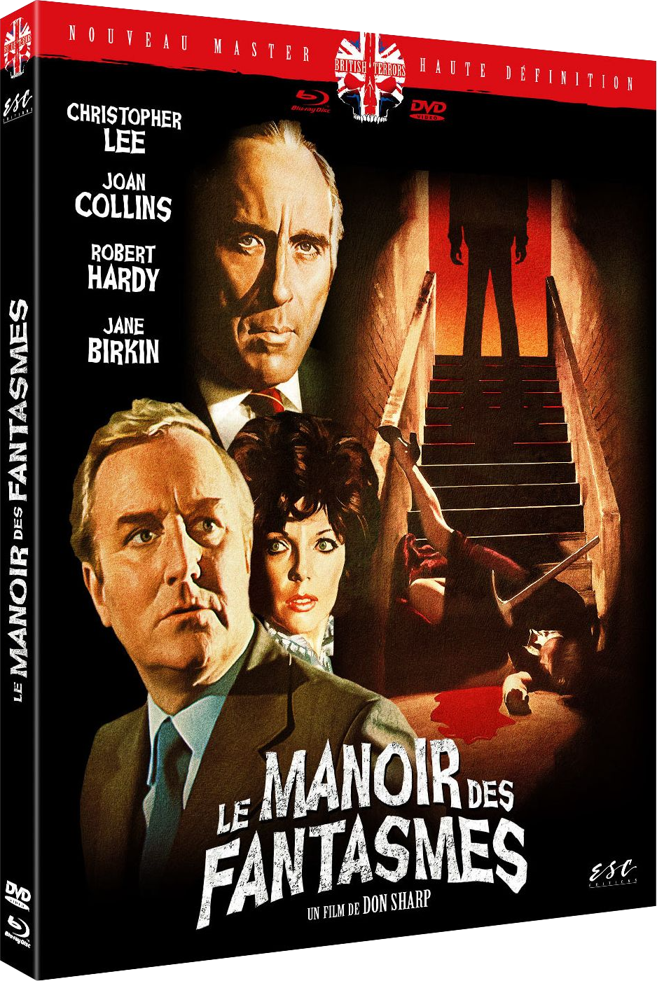 Couverture de DVD avec images d'acteurs et texte en français, avec un grand château en arrière-plan.