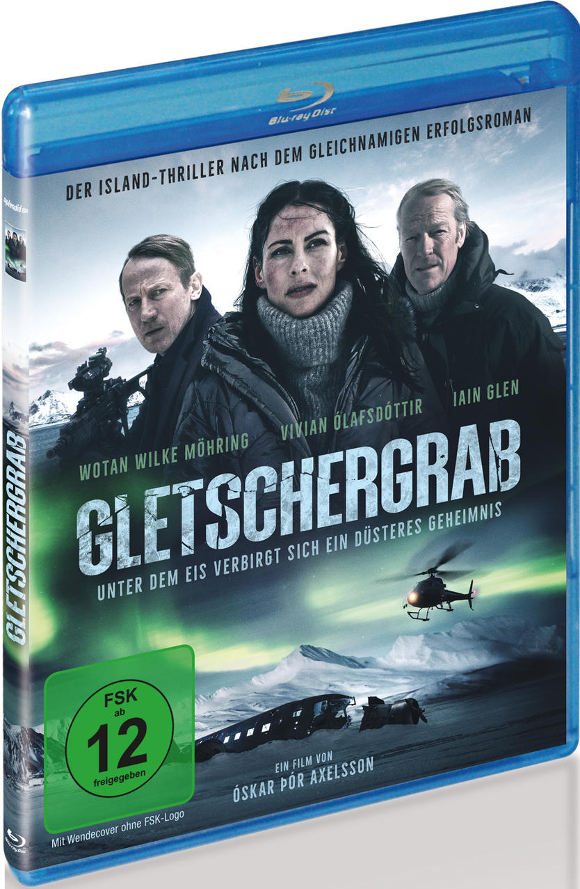 Blu-ray-Hülle mit drei Personen, schneebedecktem Hintergrund und einem Hubschrauber.