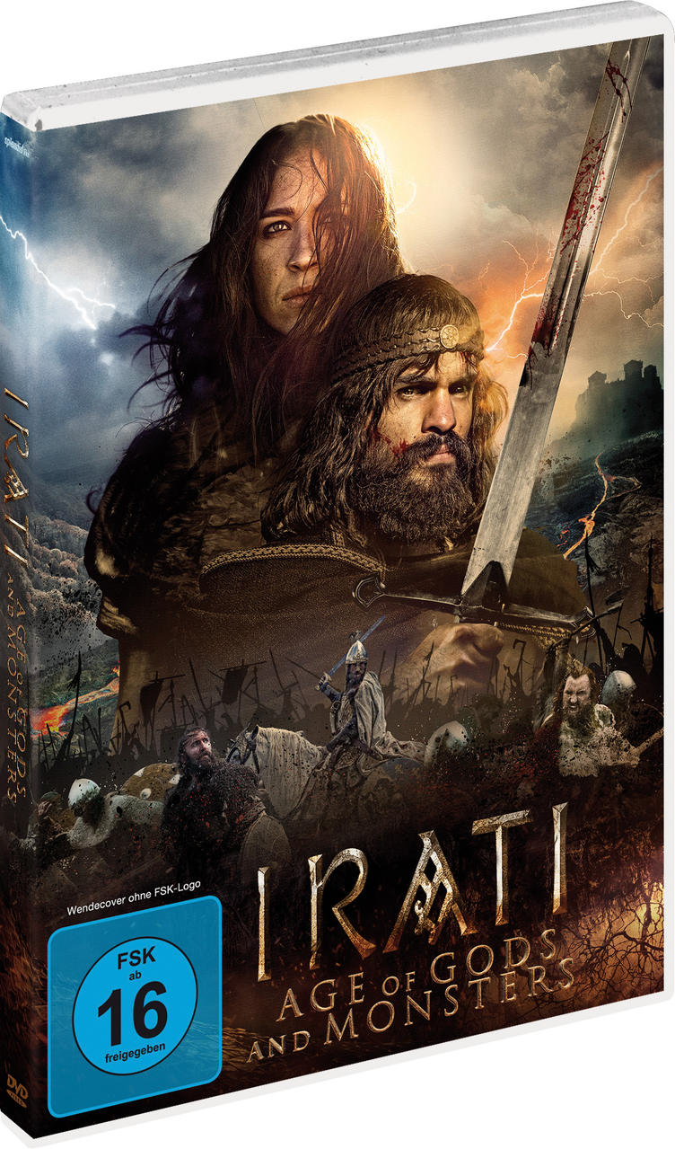 DVD-Hülle mit Filmplakat. Eine Frau und ein bärtiger Mann mit Schwert im Vordergrund, dunkler Himmel.