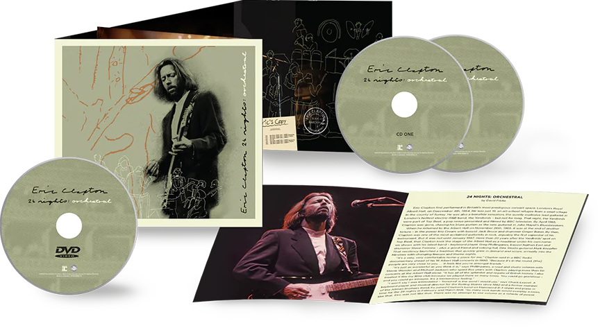 Eric Clapton koncertjének CD-je és DVD-je, borítókkal és szövegekkel.