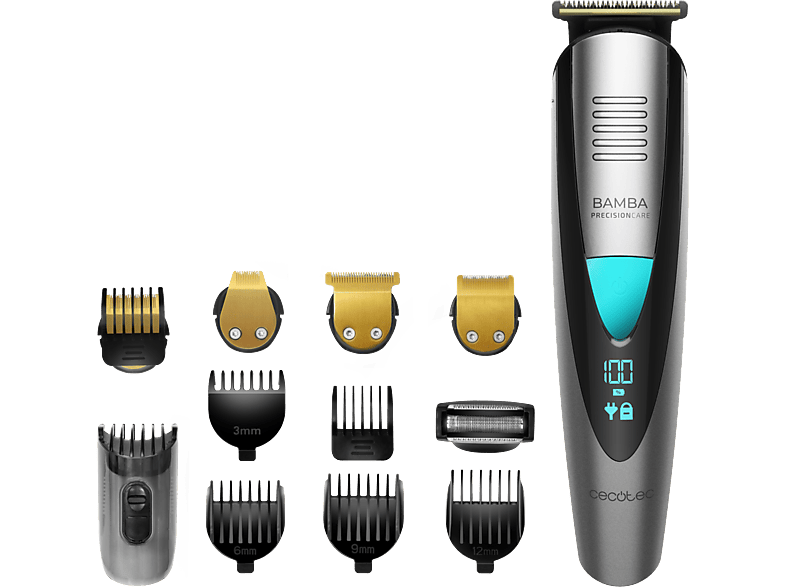 Afeitadora corporal - Cecotec Bamba PrecisionCare Pro, Multiusos, 1 16 mm, 15 accesorios, 60 min, NonStop, Waterproof, Titanio