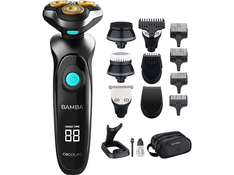 Afeitadora multifunción - Cecotec Bamba PrecisionCare TwistGroom 10in1, Multiusos, 4 niveles, 10 accesorios, 80 min, Waterproof, Negro