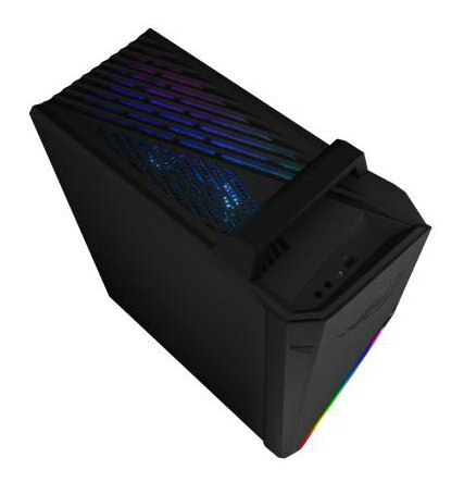 Czarna obudowa komputera z 3 białymi wentylatorami i napisem OMEN.