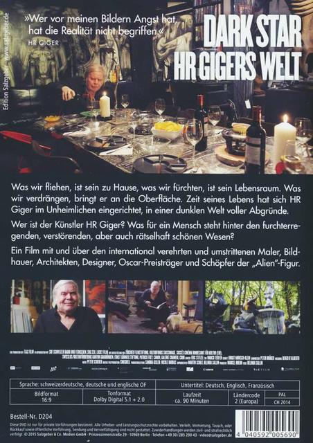 Rückseite einer Dark Star DVD mit Text und Bildern aus der Welt von H.R. Giger.