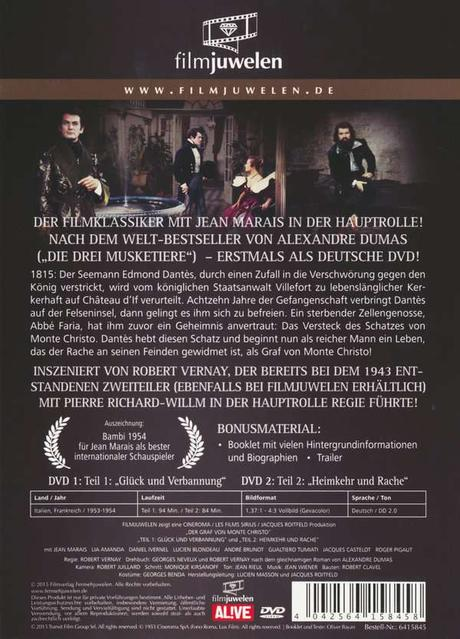 DVD-Hülle: Filmplakat mit Schauspielern, Text auf Deutsch. Titel: 'Die Drei Musketiere'.