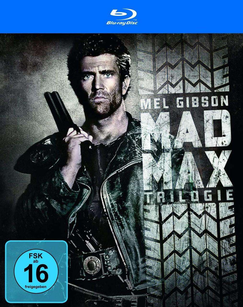 Blu-ray-Cover mit Mel Gibson, Waffe, 'Mad Max' und FSK-Logo.
