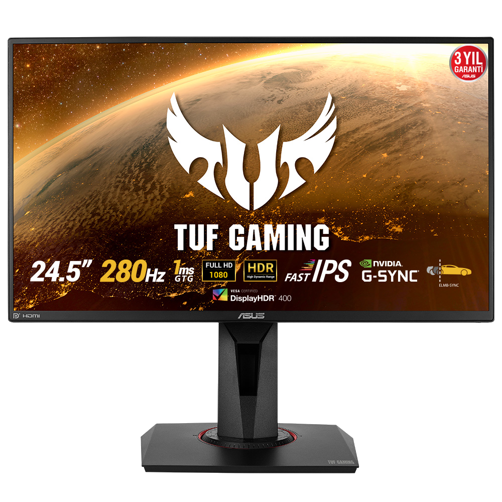 ASUS TUF VG259QM 24.5" 1 ms 280 Hz Freesync ve G-Sync Uyumlu IPS Gaming Monitör Siyah