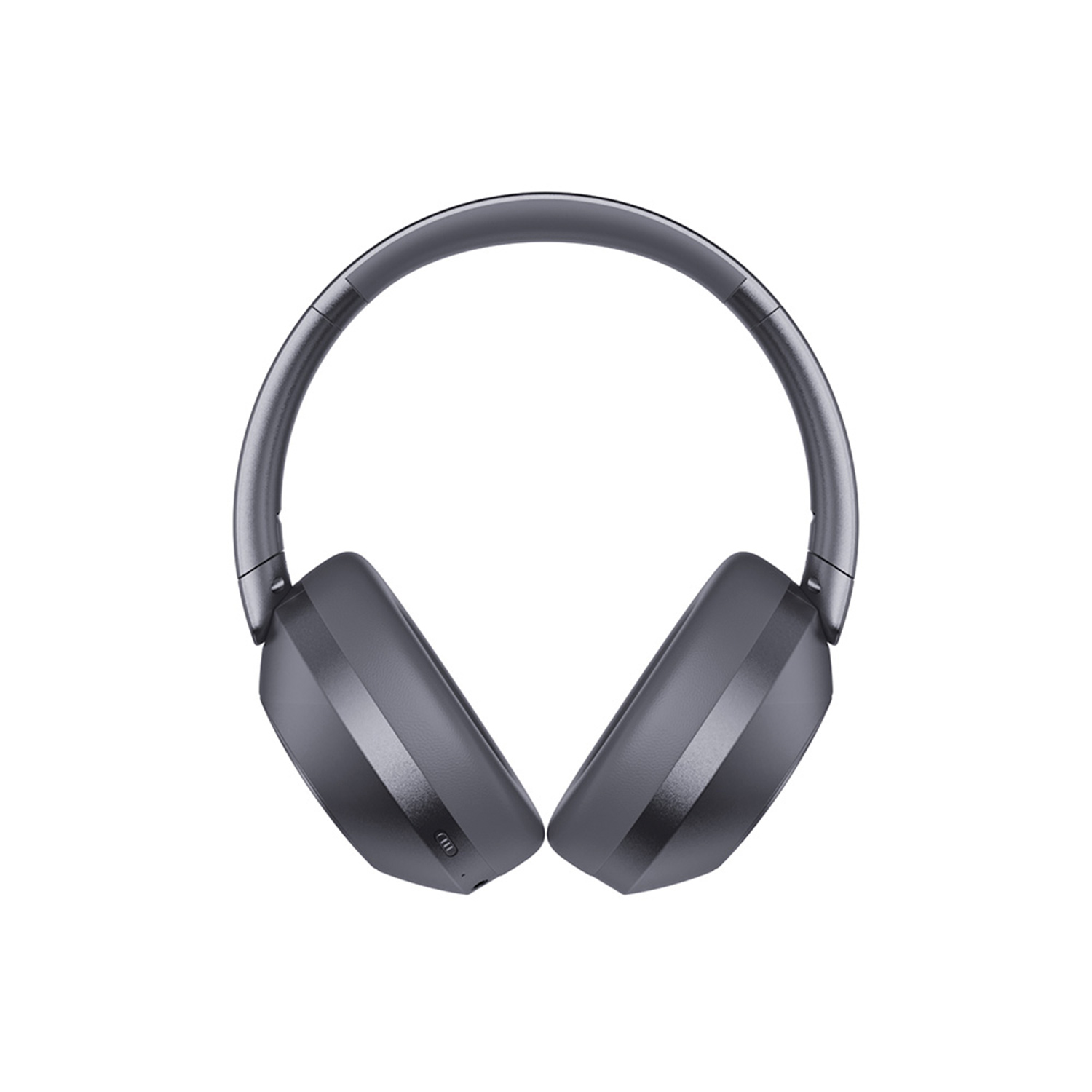 Un par de auriculares grises, centrados sobre un fondo blanco.