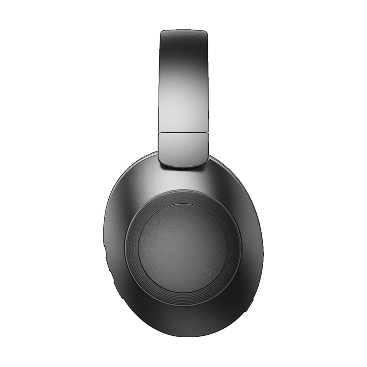 Unos auriculares negros con una diadema plateada metálica. Los auriculares son redondos.