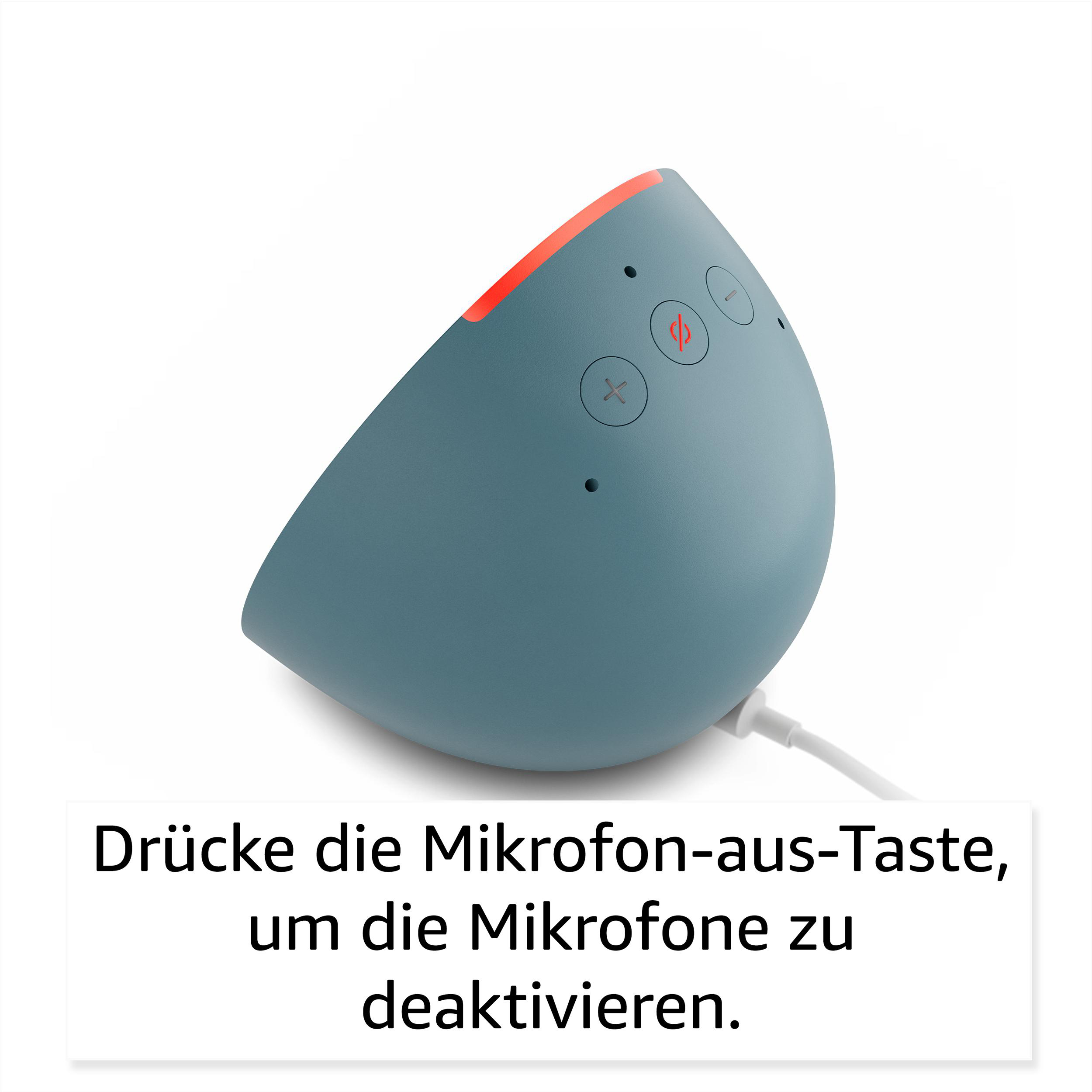 Lautsprecher mit Stummschalttaste für das Mikrofon. Text wird angezeigt.