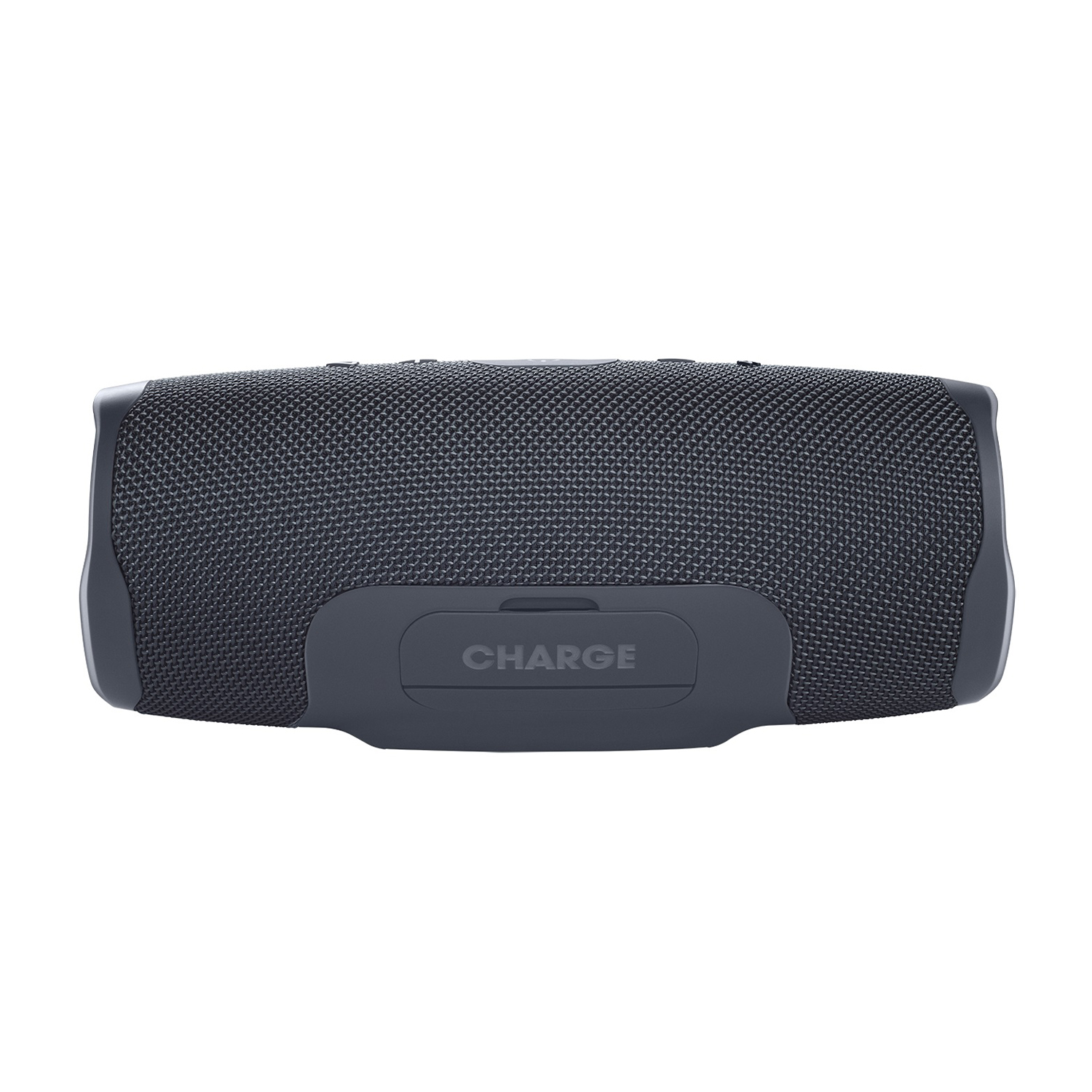 Un altoparlante JBL Charge blu scuro. La parola 'CHARGE' è stampata sulla superficie.