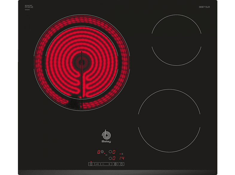 Placa vitrocerámica  Balay 3EB715LR, 3 zonas, 60 cm, Biselado delantero