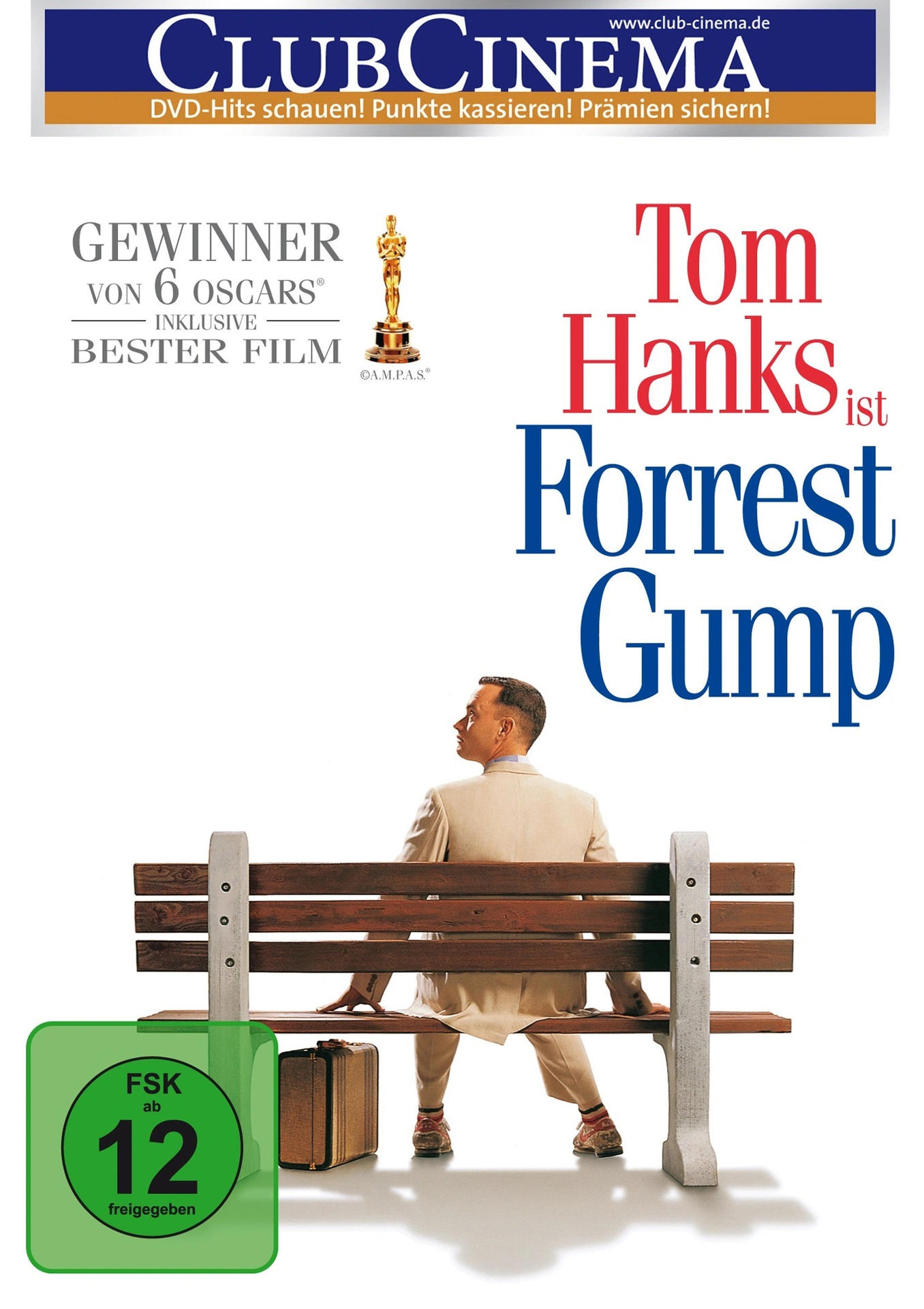 Filmplakat: 'Forrest Gump' mit Tom Hanks auf einer Bank.