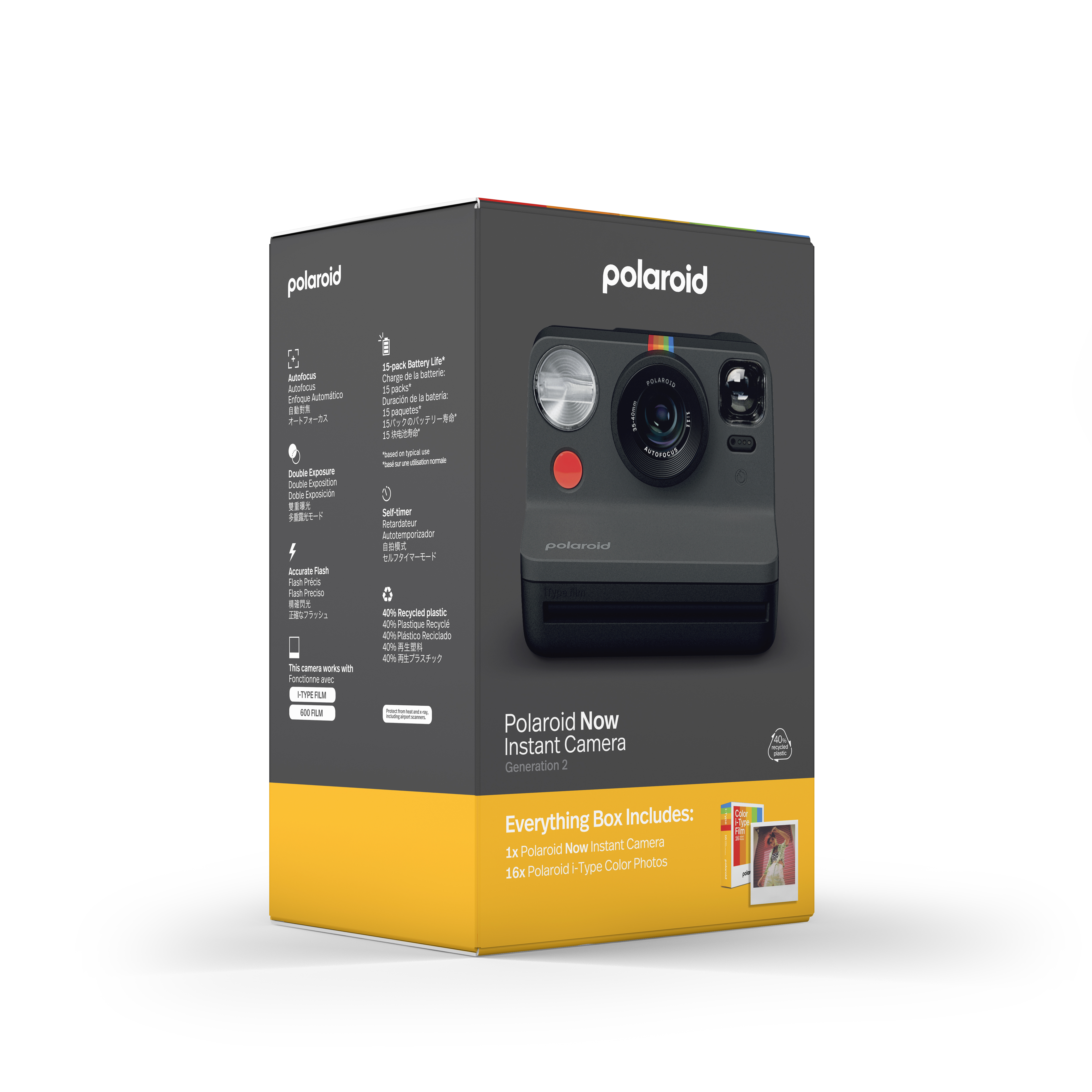 Polaroid Now kamera kutusu. Kamera ve 16 film paketi içerir.