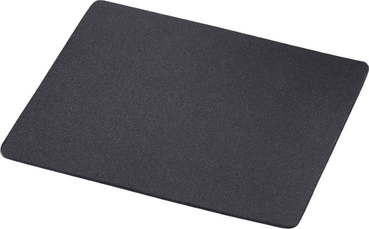 Ein schwarzes Mousepad mit glatter Oberfläche, vor weißem Hintergrund.
