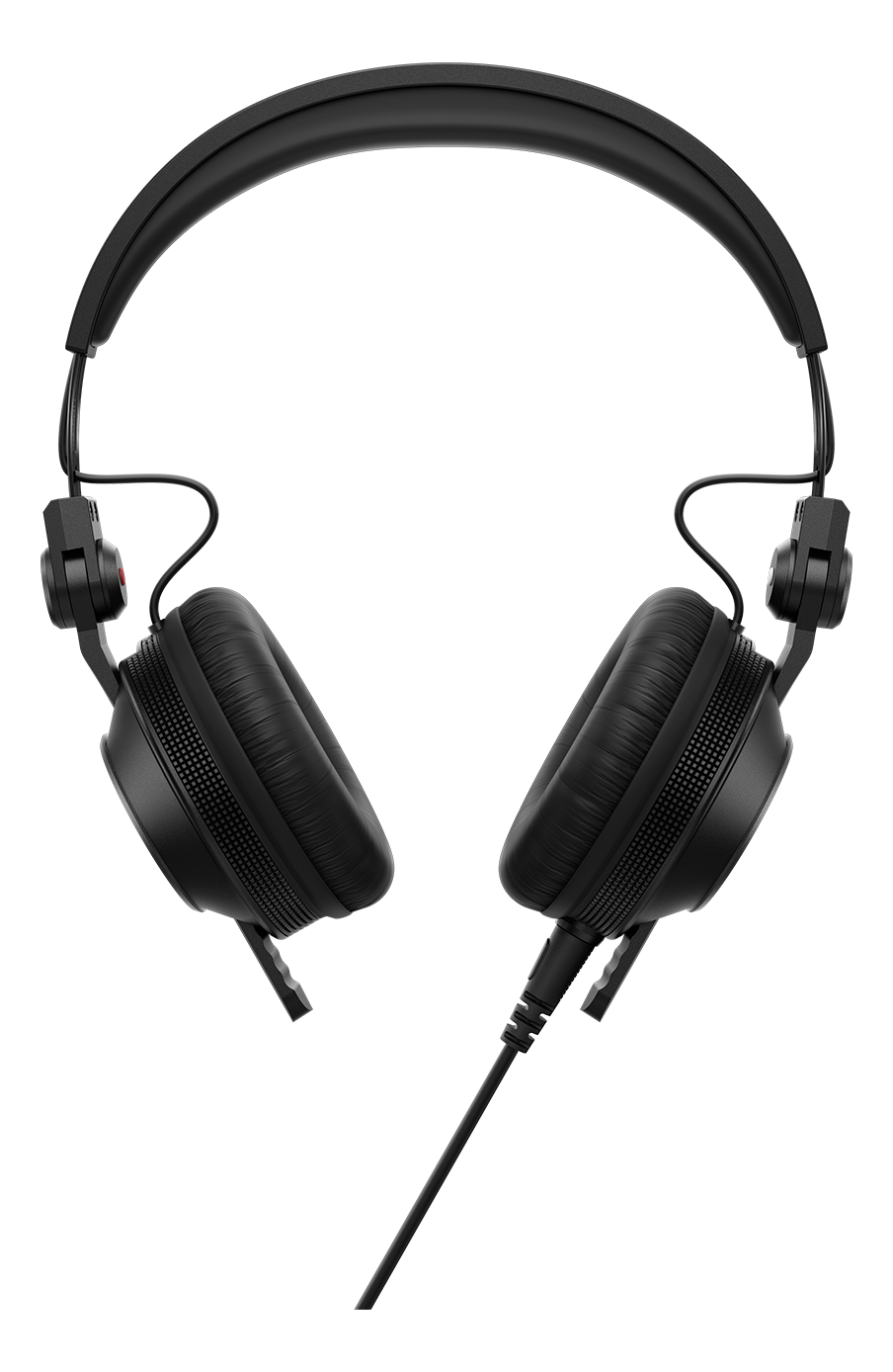 Casque circum-auriculaire noir. Les oreillettes sont rondes avec un rembourrage épais. Le bandeau est également noir.