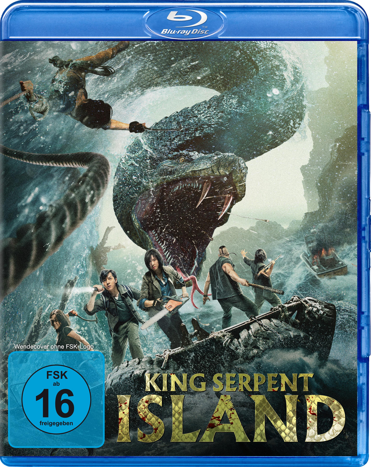 Blu-ray-Cover für 'King Serpent Island' mit Menschen im Wasser und einer Schlange.