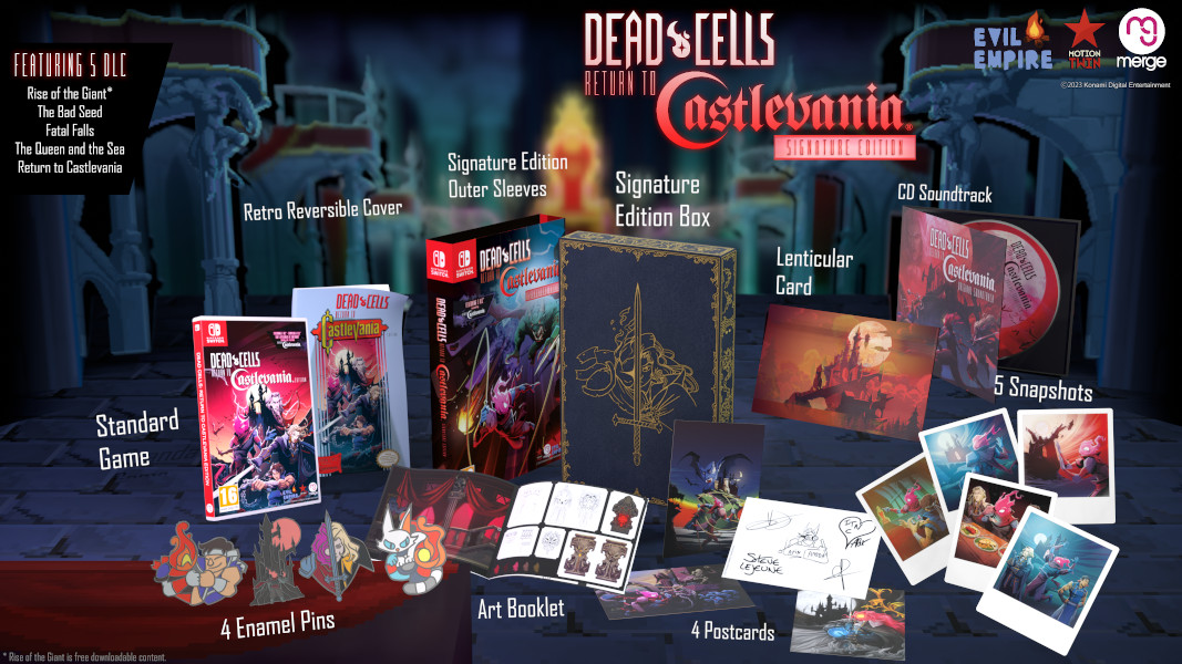 Una imagen que muestra la portada y el contenido de la edición 'Dead Cells: Return to Castlevania'.