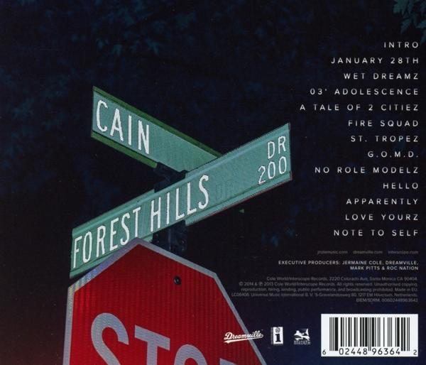 Albumcover mit Straßenschildern, einem Stoppschild und Text auf dunklem Hintergrund.