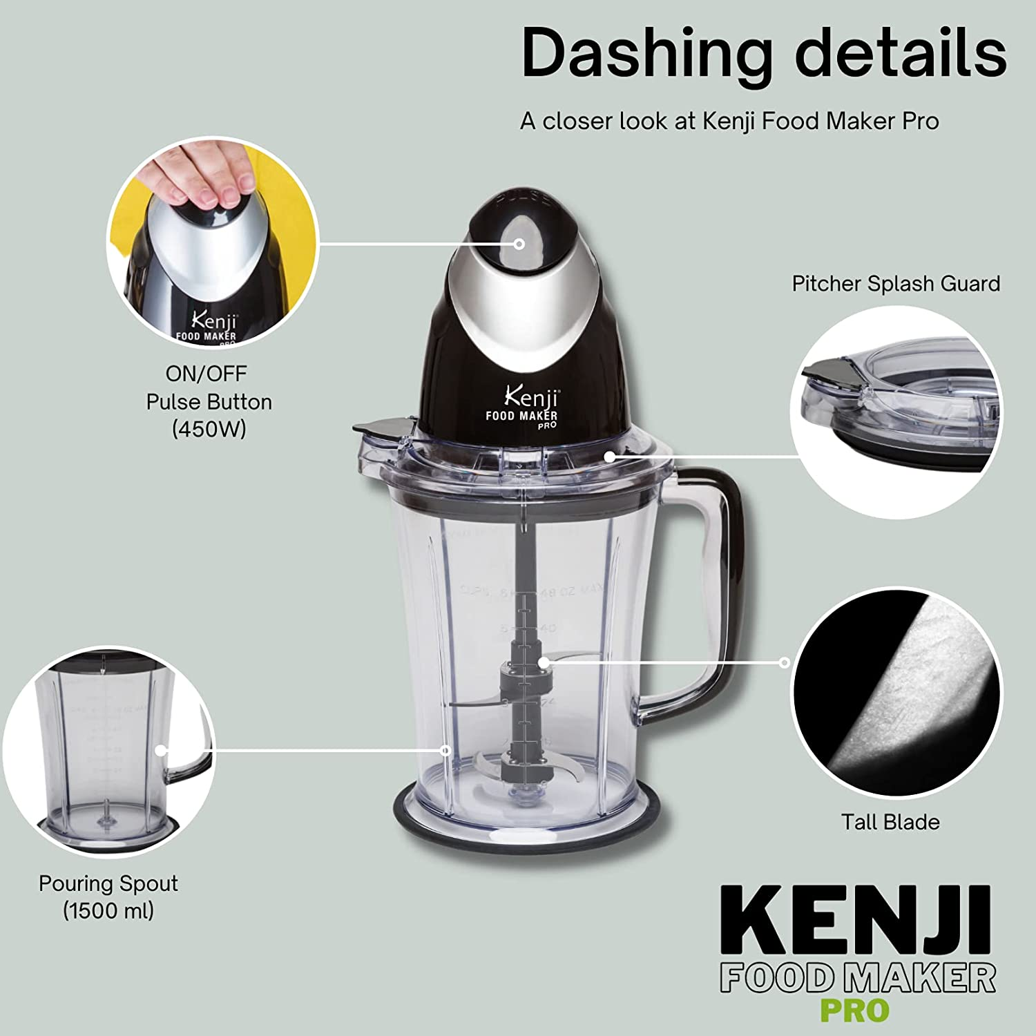 BEST DIRECT Kenji Food Maker Pro – Batteur sur socle (Argent/Noir)