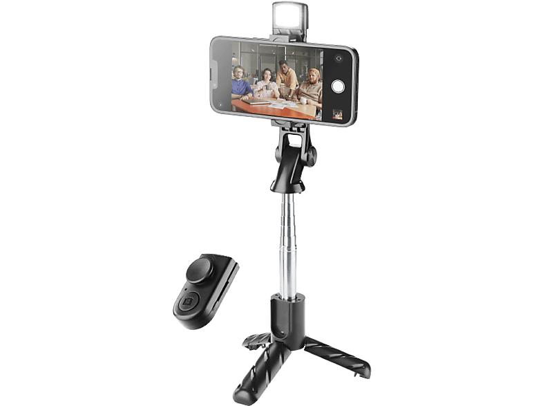Palo Selfie - CellularLine Sparkle, Universal, selfie trípode, Con luz LED incorporada y mando a distancia, Negro