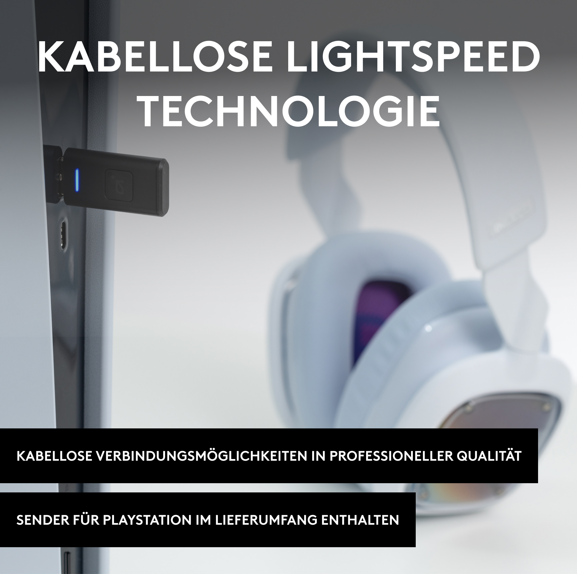 Dunkelgraue Logitech-Maus mit Textbeschriftungen, die Funktionen und Design zeigen.