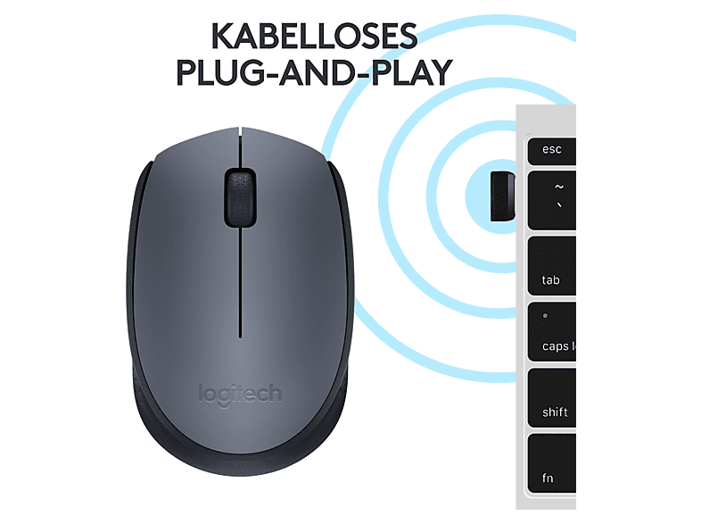LOGITECH M170, Kabellose Maus, USB-Empfänger, Grau; PC Maus — Foto 5 von 5