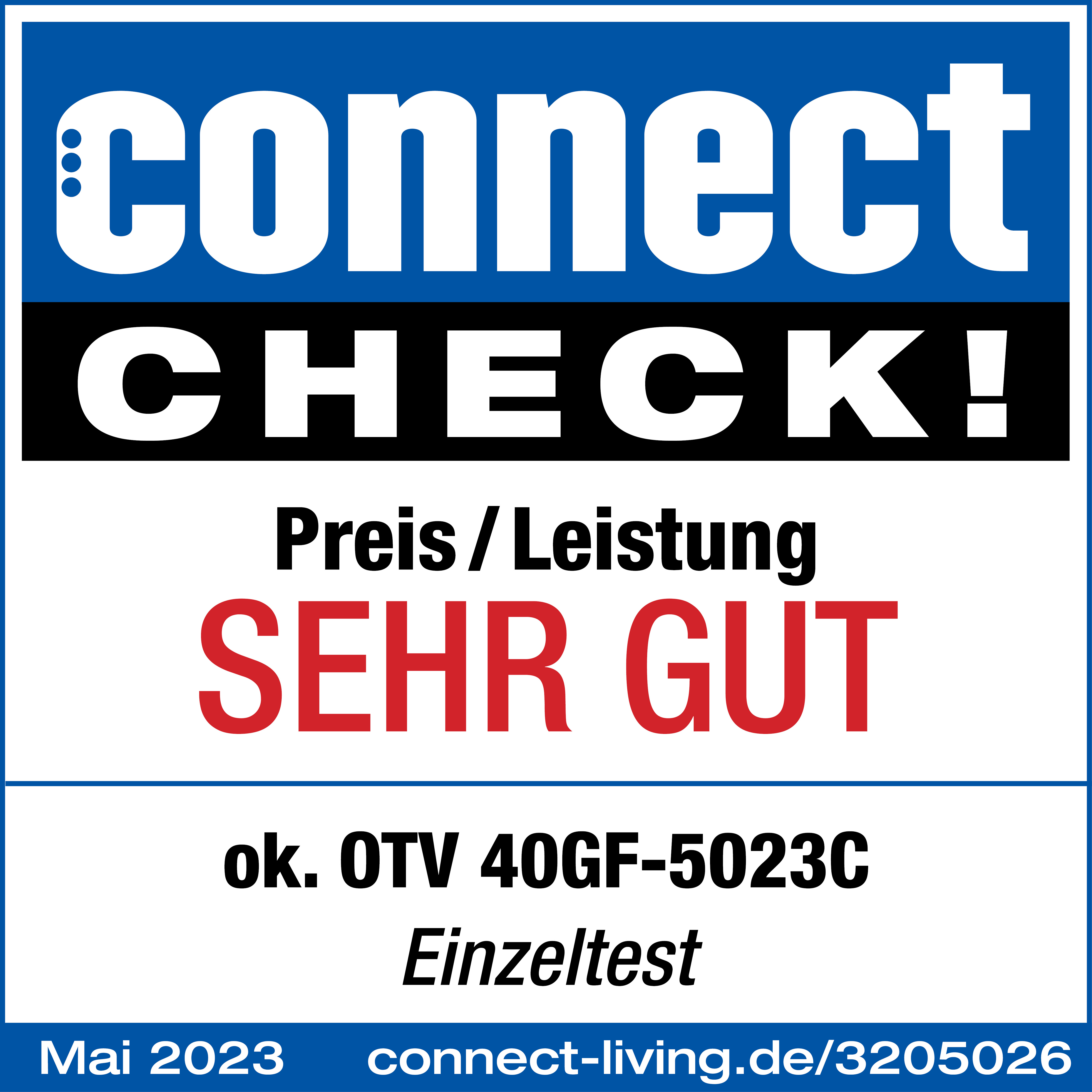Connect-Magazin-Check-Logo mit dem Text 'SEHR GUT'.