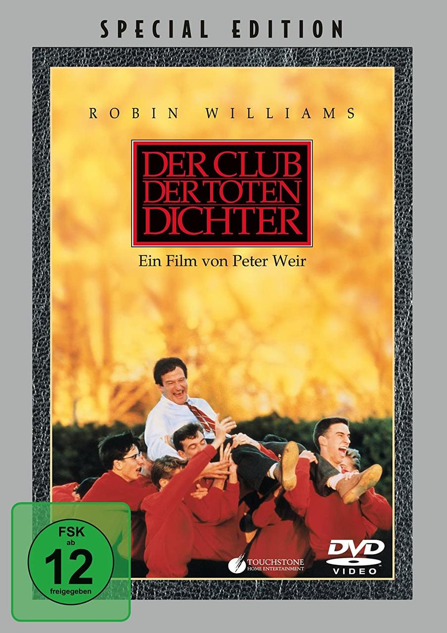 Filmcover: Der Club der Toten Dichter. Menschen feiern, mit einem Mann im Zentrum.