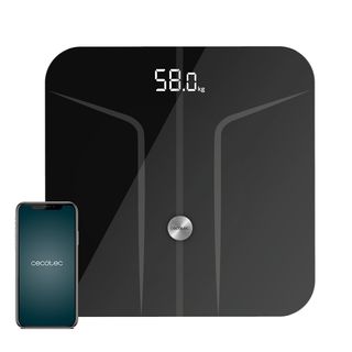 Báscula inteligente - Cecotec Surface Precision 9750 Smart Healthy, Hasta 180 kg, Apagado y encendido automático, Vidrio templado, App, Negro
