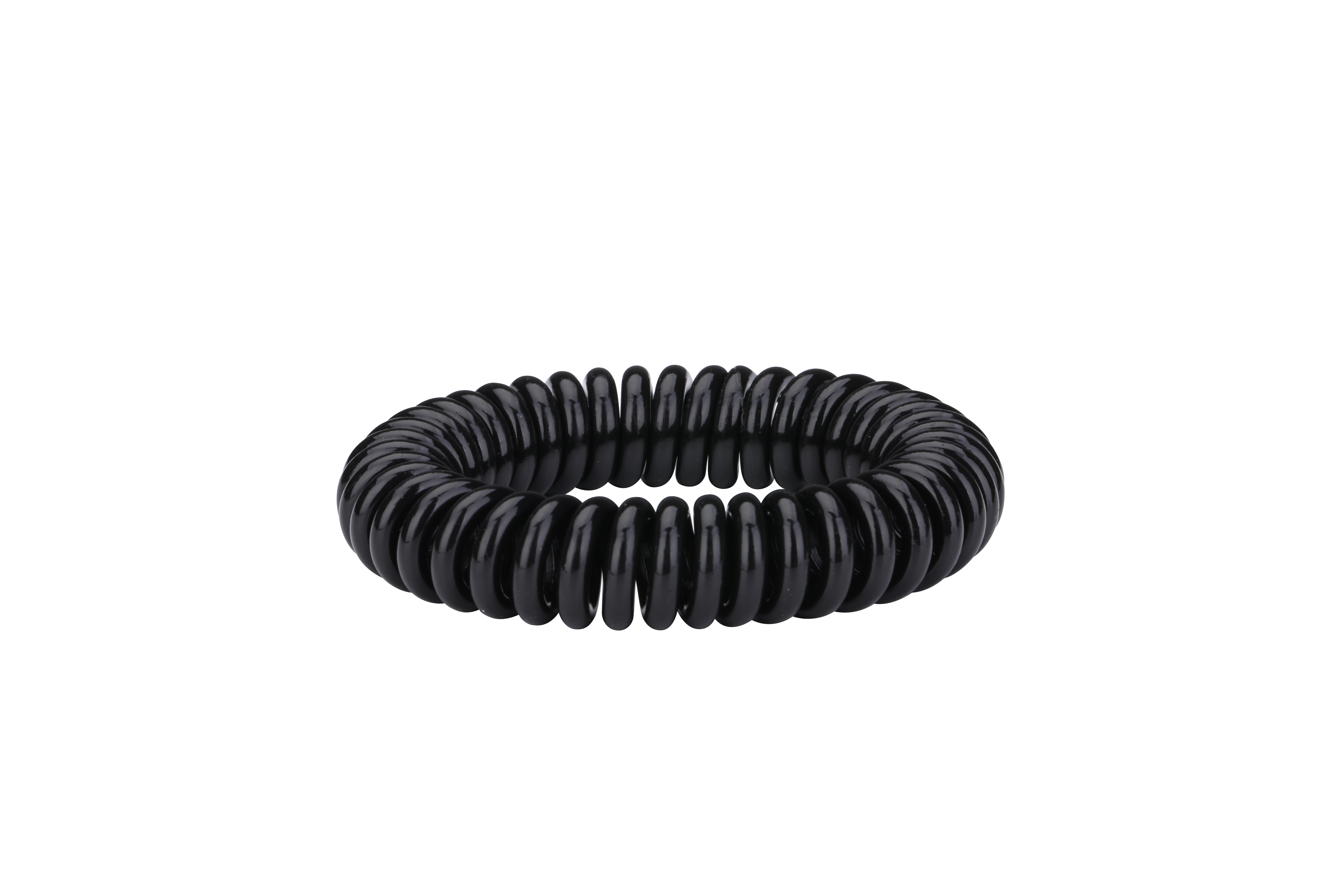 Goma para el pelo negra en forma de espiral.