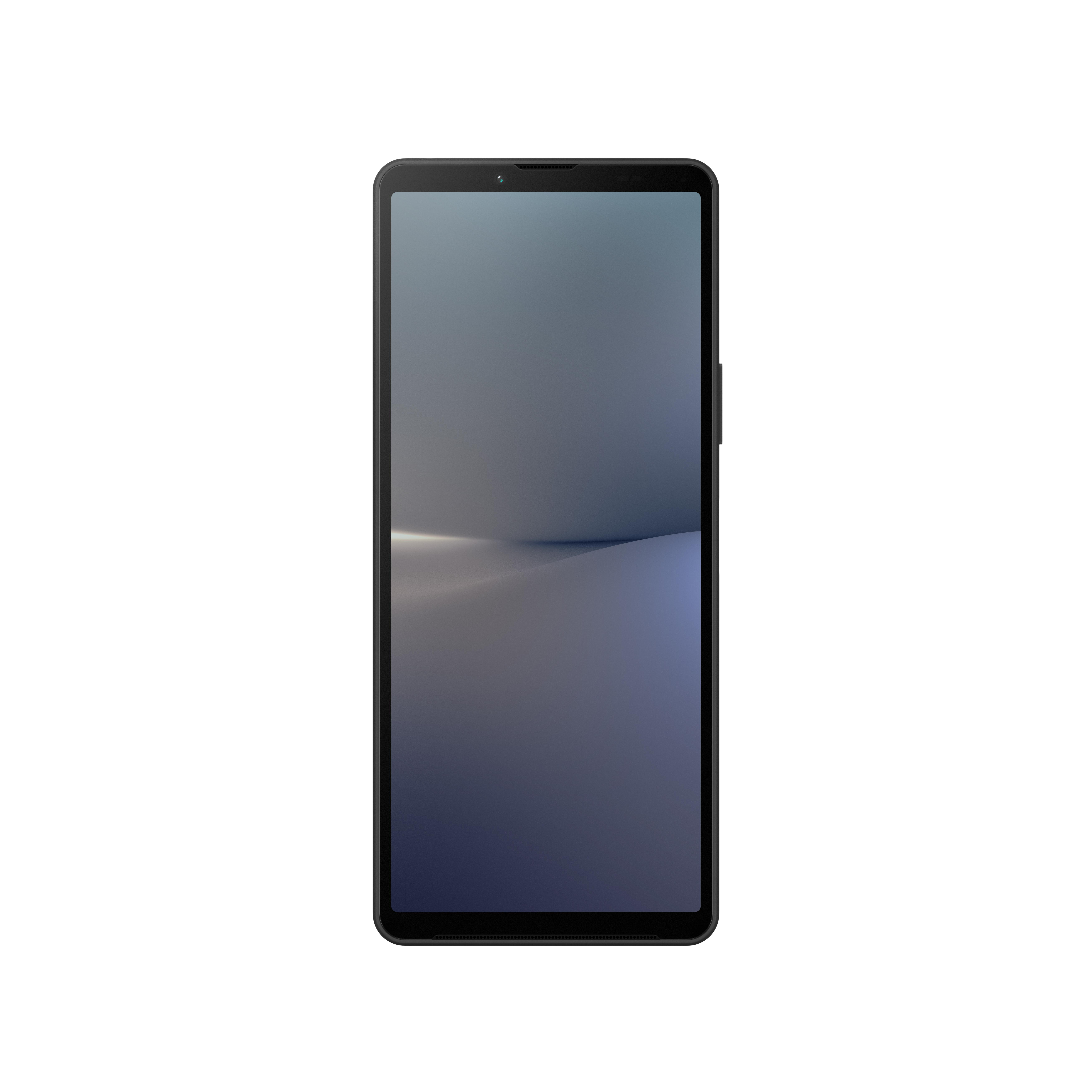 Schwarzes Smartphone mit großem Bildschirm.