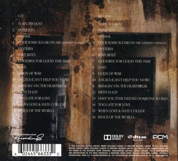 CD és Blu-ray album hátlapja a számlistával. Ez egy zenei album.