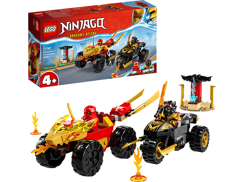 LEGO NINJAGO 71789 Verfolgungsjagd mit Kais Flitzer und Ras\' Motorrad Bausatz, Mehrfarbig