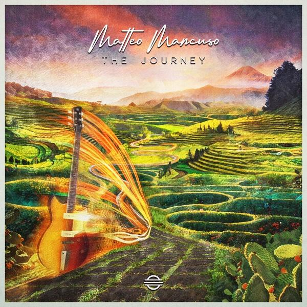 Albumcover: Gitarre mit Lichtstrahlen über einer Landschaft mit Bergen und Feldern.