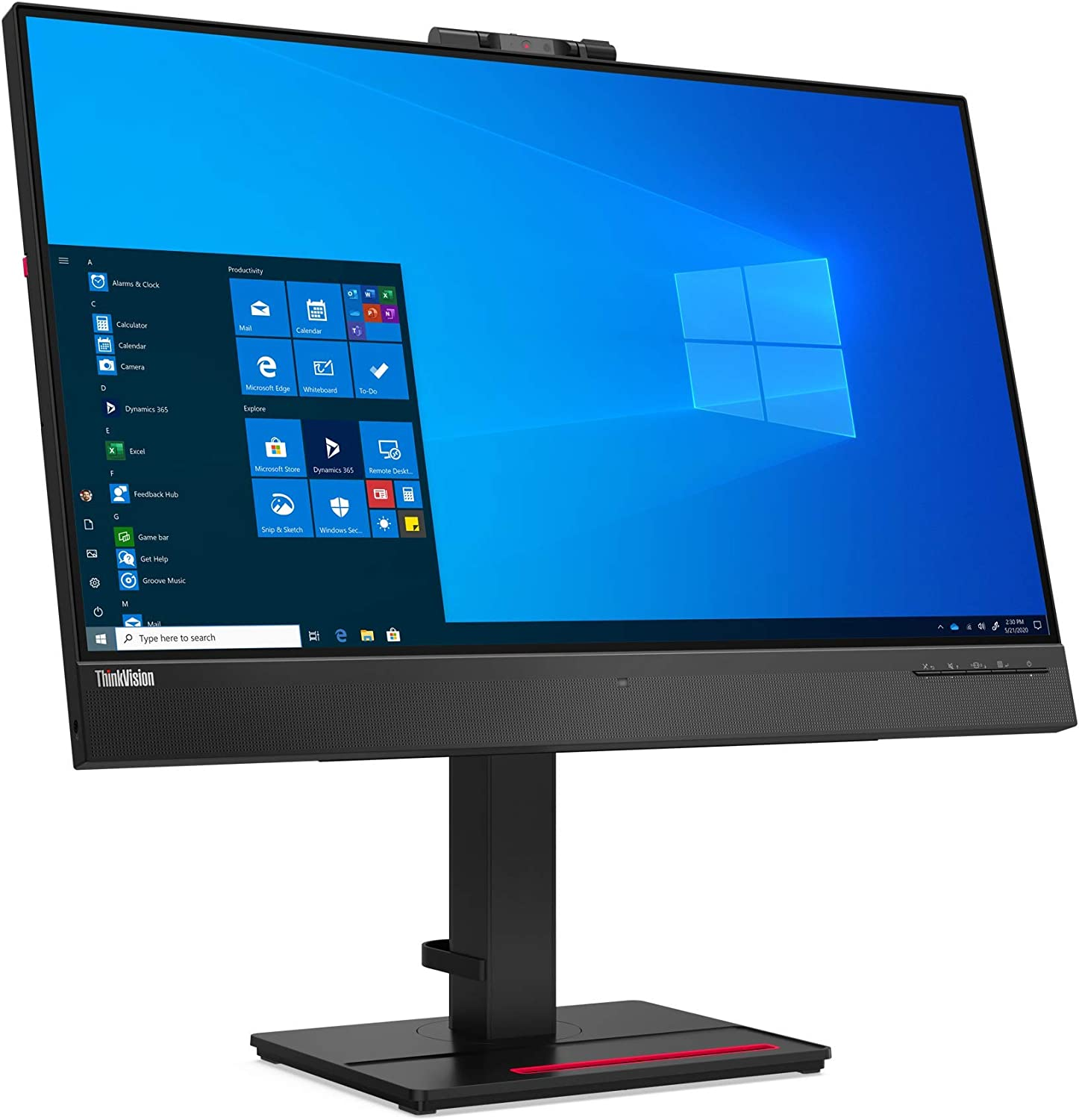 Un monitor de ordenador con una pantalla ancha. Tiene un soporte negro y un escritorio de Windows.