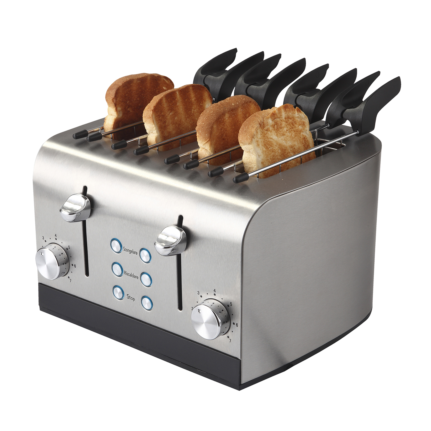 RGV Toast Express Tostapane Con 2 Pinze – 7 Livelli Di Doratura, Funzioni Scongelamento E Riscaldamento, LED E Stop Elettronico
