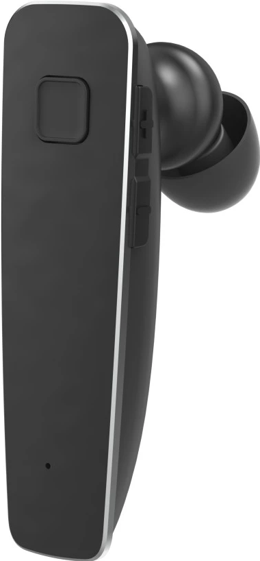 Un casque Bluetooth noir avec des accents argentés, un microphone et des boutons.