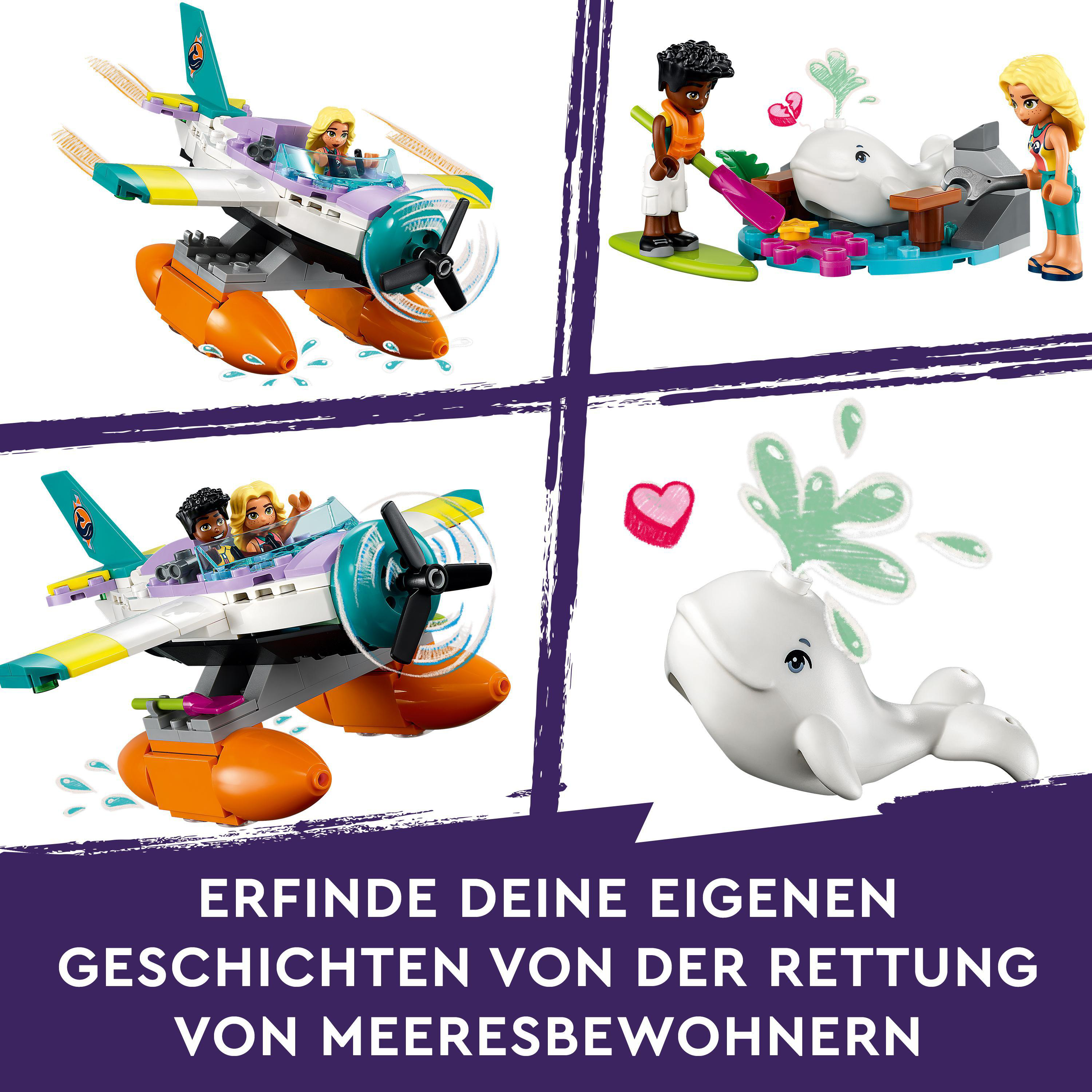 Ein Lego-Set mit mehreren Bildern einer Meeresrettungsszene.