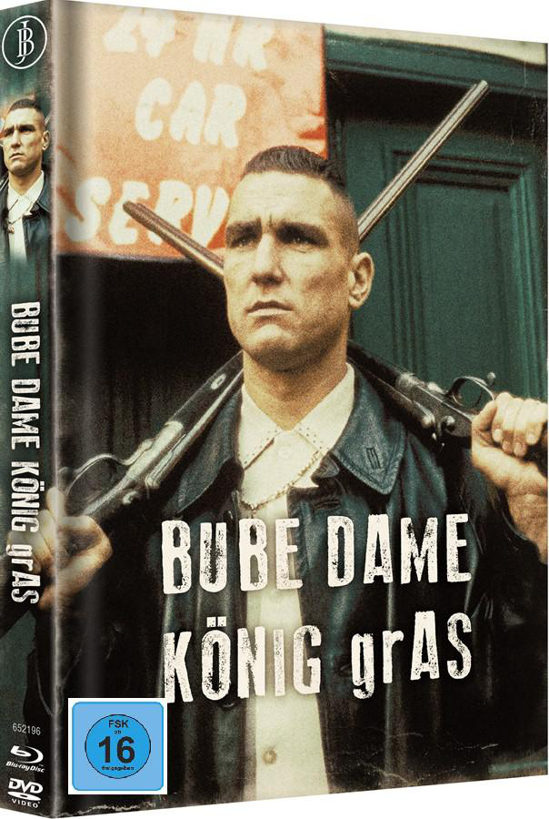 DVD-Cover. Ein Mann mit Gesichtstattoo und dem Titel 'Bube Dame König Gras' auf Deutsch.