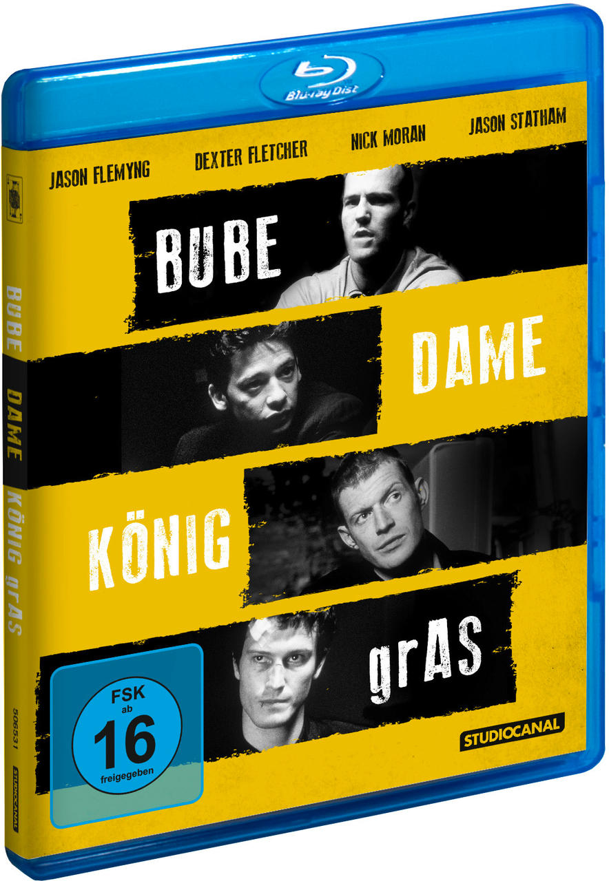 Blu-ray-Hülle mit Artwork und Text für den Film 'Bube, Dame, König, Gras'.